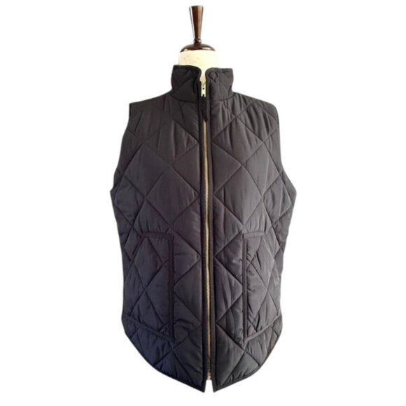 J. Crew Jackets & Blazers - J. CREW Women's Quilted Puffer Vest Black Full Gold Zip Size Large NWT
